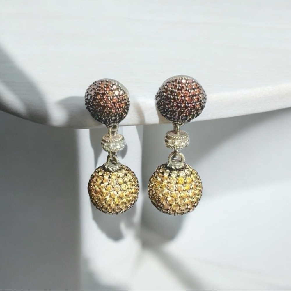 Judith Ripka Drop Earrings with Multi stone pave cz’s in Sterling Silver